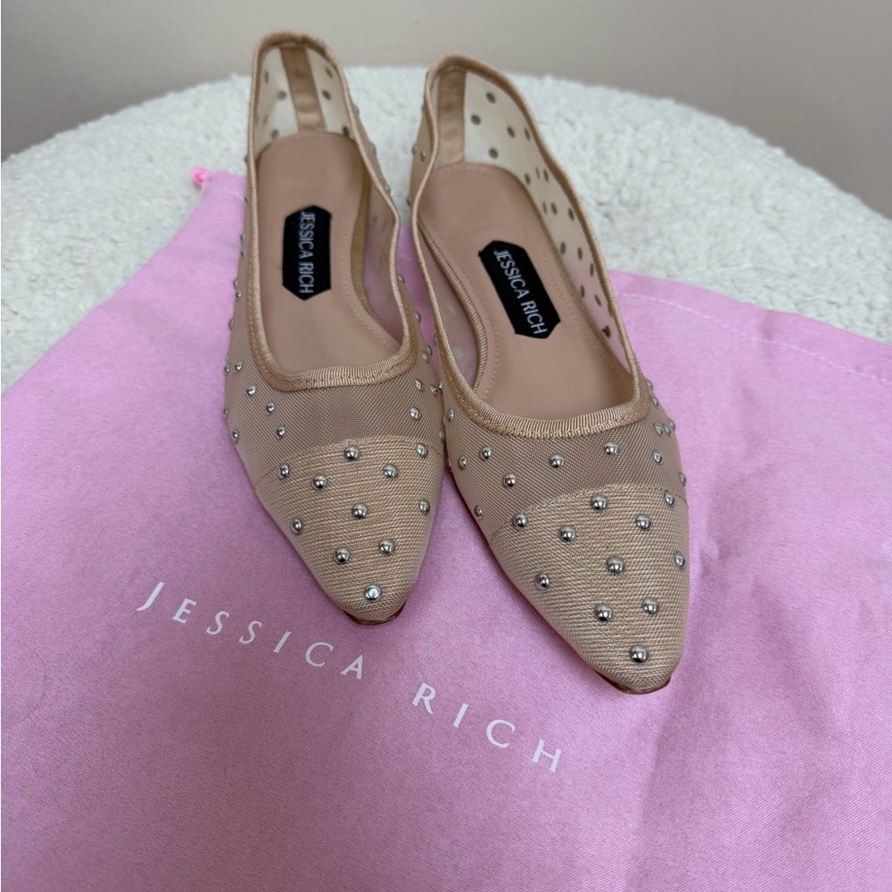 New Designer Jessica Rich Alea Ballet Flats 
Size 36 Nude Mesh Embellished NIB